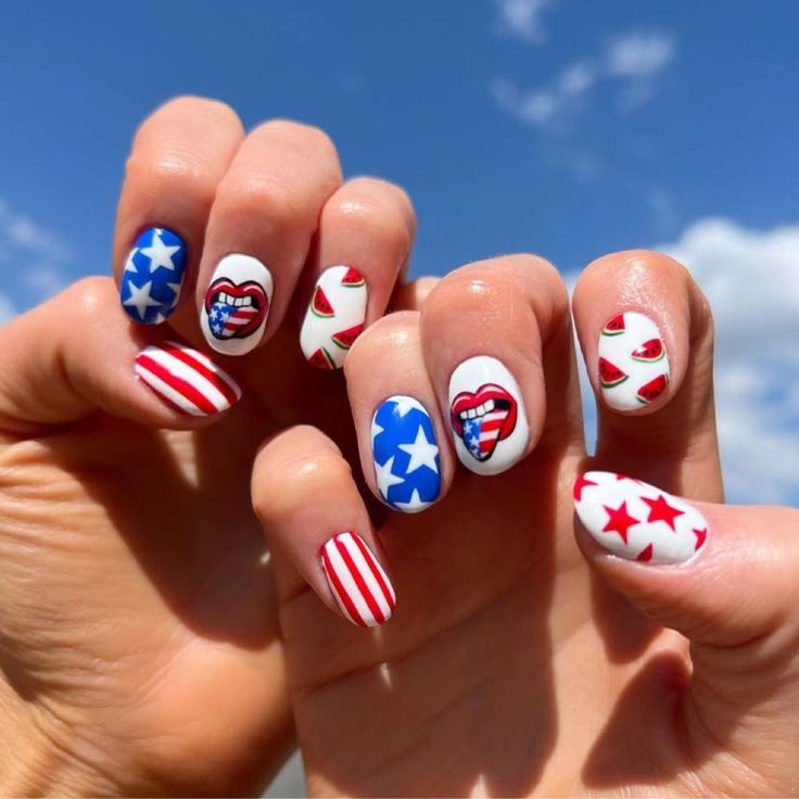 Fun 4th of July Mixed Theme Nail Art 2025